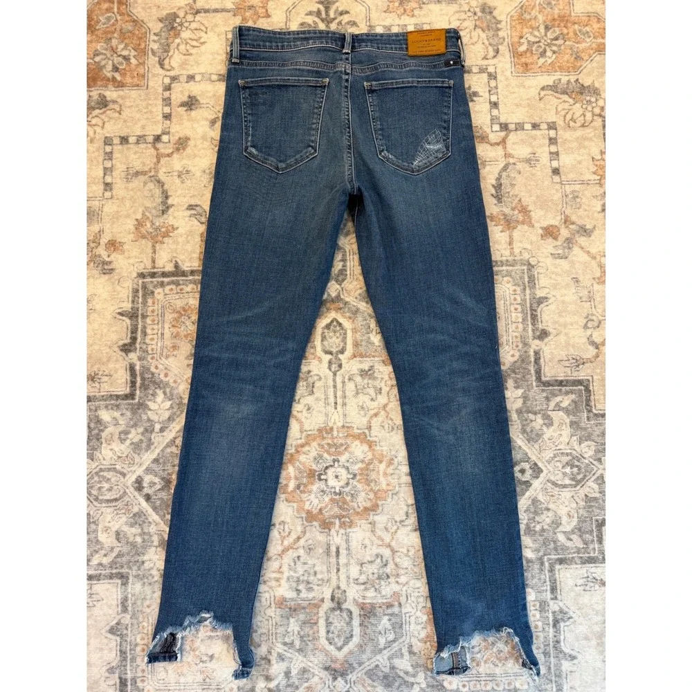 Lucky Brand Ava Skinny Jeans Womens 6/28 Blue Distressed Frayed Step Hem Ankle